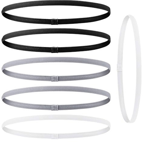 vaolmlop 6 Pezzi Sportiva Fascia Capelli,Cerchietto Sportivo Sottile,Sportive Fascette Antiscivolo Per Donne Sport Yoga,Calcio,Tennis,Allenamenti (Nero,Grigio,Bianco)