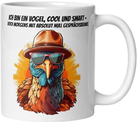 Truthahn Vogel Tasse Lustig mit Spruch | Morgens mit absolut null Gesprächsbedarf | Witzige Kaffeetasse Geschenk Arbeit Büro | Becher Morgenmuffel Langschläfer Aufsteh-Muffel Schlafmütze Nachtmenschen