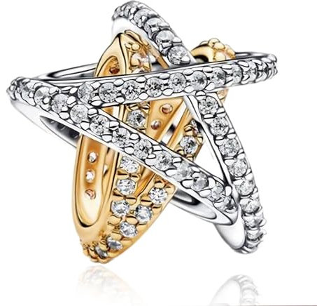 YUMINN Goldener und Silberner Stern Charms 925 Sterling Silber für Armbänder und Halsketten Dangle Anhänger Perlen Schmuck Geschenke für Damen