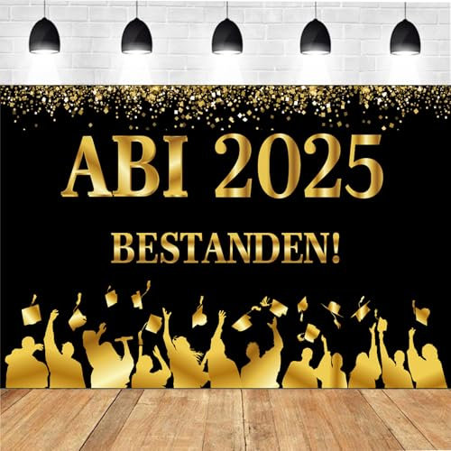 ABI 2025 Banner Arbitur 2025 Deko Schwarz Gold 110 * 180cm Graduation Hintergrund Dekoration für Abi Abschlussfeiern Abschlussparty Prüfung Bestanden Geschenke