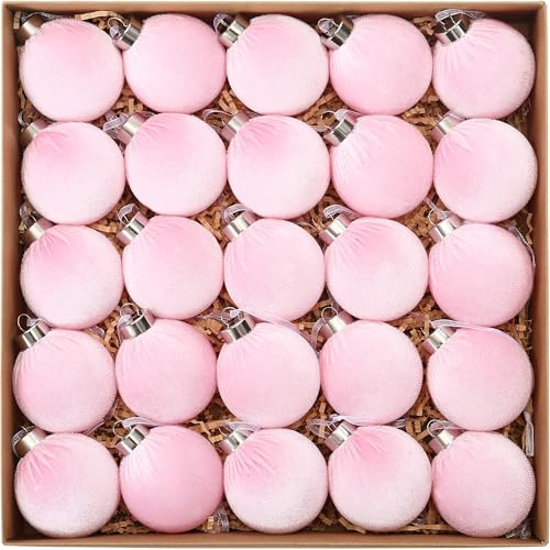 Sea Team 25-Pack Flocked Velvet Baubles 60mm Pink