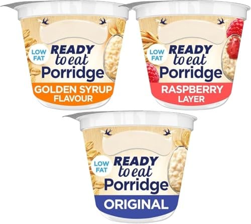 Porridge Pot Bundle With Ambrosia Ready To Eat Porridge Pots Raspberry, Golden Syrup, and Original 210g Each (3 Pack)