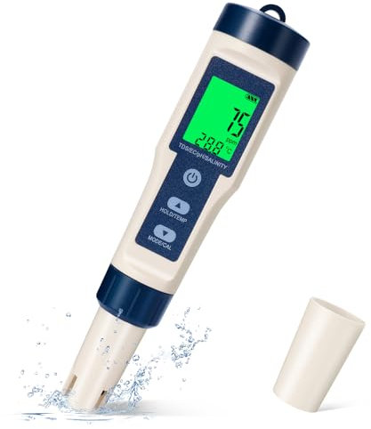 PH Messgerät, 5 in 1 Digital Wasserqualität Tester, TDS EC Salzgehalt Temperatur pH Tester, Wasserqualitätsprüfgerät Hochpräzises, pH Meter für Trinkwasser Schwimmbäder Aquarien Laboratorien