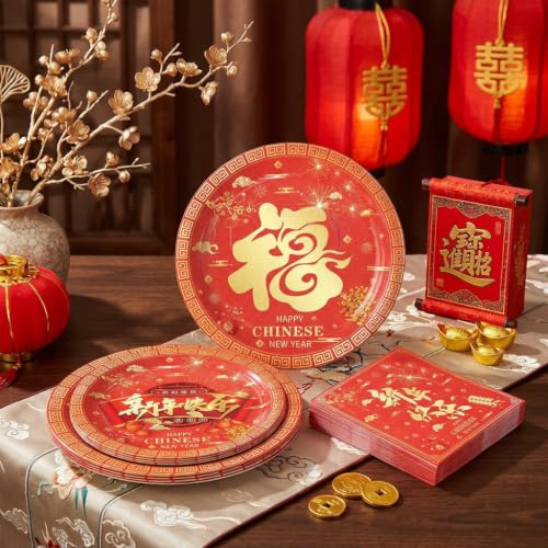 BACH AND BOOZY Chinesisches Neujahr 2026 Dekoration Geschirr Partyzubehör | Chinesisches Neujahr 2026 Dekoration Geschirr Partyzubehör Servietten für die Frühlingsfest Party Tischdekoration