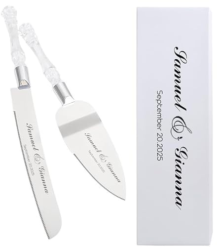 toyofmine Personalized Engraved Cake Server Set | Gift for Wedding Birthday Anniversary Party, Engraved Cake Pie Server Set