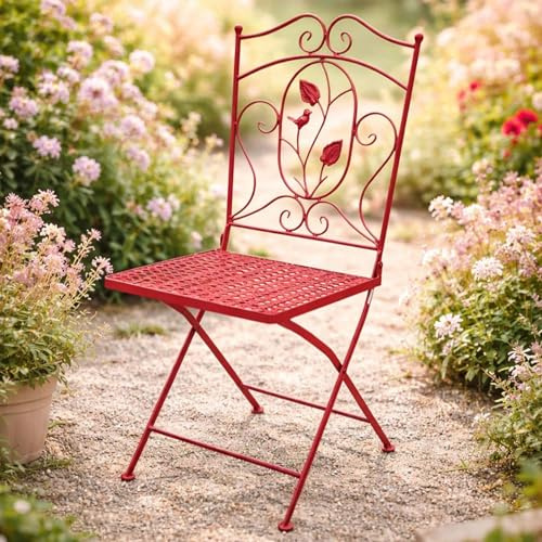 DanDiBo Gartenstuhl Klappbar Antik Rot Metall Rosso Wetterfest 90cm 96710 Metallstuhl Eisenstuhl Balkonstuhl Terrassenstuhl Bistrostuhl Klappstuhl