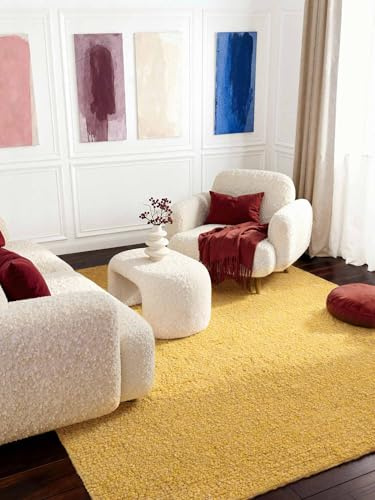 Ted Baker Kurzflor Teppich Portobello - Soft Bouclé Wohnzimmerteppich, Handgewebt & Weich, Woll-Look, Schlingen Teppich Flauschig für Wohnzimmer, Schlafzimmer, Esszimmer – Gelb, 200x290 cm