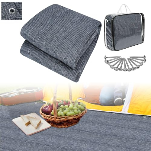YEATHOR 3 x 6 M Awning Carpet, Outdoor Camping Mat, Made of HDPE, Waterproof Tent with Eyelets, Pegs and Carry Bag, Universal Camping Footprint for Tent, Canopies and Caravan, Grey-blue