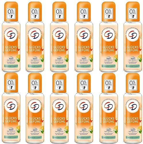 12x CD Deo Zerstäuber/Pump Spray Glücks Gefühl Deodorant 48h Schutz Deodorant ohne Aluminiumsalze (ACH) 48h langanhaltender Schutz für empfindliche Haut geeignet vegane Körperpflege,75ml (12er Pack)