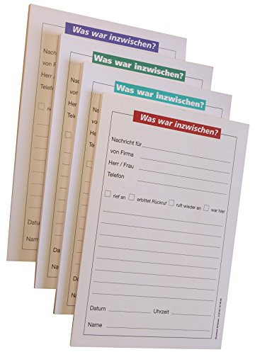 Druckerei Scharlau 3x Notizblock Was war inzwischen - 40 Blatt, 12 x 16,8 cm, 2/0 fbg bedruckt (farblich sortiert) - Qualitäts-Offset-Papier 80g/m² (18976)