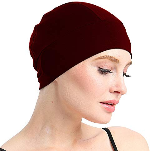 Bonnet de sommeil en bambou pour perte de cheveux, couvre-tête pour femme chimio, rouge bordeaux, Taille unique