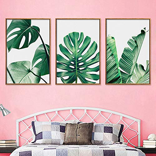 Nordic Ideas Set de 3 Impressions Sur Toile Vert Tropical Plante Feuilles Poster 40x50 Nature Décoration Murale Tableau Modern Affiches Deco Salon PTLS005-L