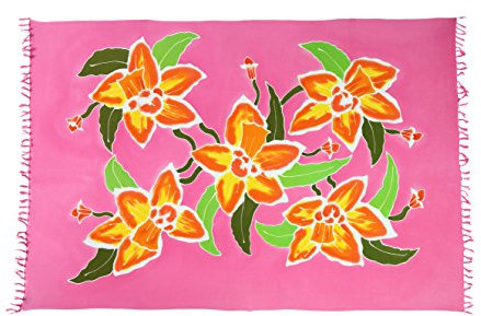 Ciffre 2 er Set Original Yoga Sarong Pareo Wickelrock Strandtuch Rund ca 170cm x 110cm Handtuch Schal Kleid Wickeltuch Wickelkleid Handmade Flower Hibiskus Pink