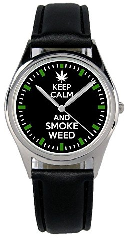 KIESENBERG Armbanduhr Kiffer Raucher Smoker Geschenk Artikel Idee Fan Damen Herren Unisex Analog Quartz Lederarmband Uhr 36mm Durchmesser B-1901