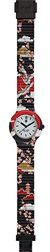 Hip Hop, Collezione I Love Japan, Orologio Donna Black, Cinturino in Silicone Intercambiabile, Pratica Chiusura, Cassa 32mm, Movimento al Quarzo, Resistente all'Acqua, Lunghezza Regolabile, Multicolor