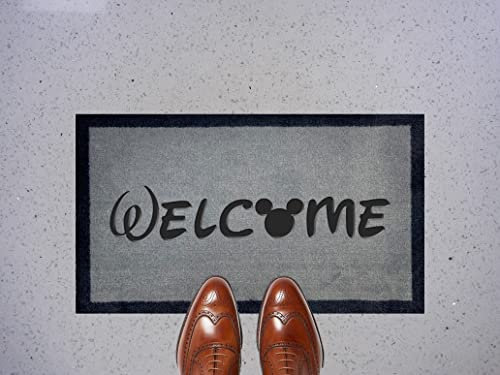 Artisan Kiss ER053-68 70cm x 40cm Washable Door Mat WELCOME DISNEY GIFT PRESENT HOUSE WARMING (Light Grey Welcome Disney)