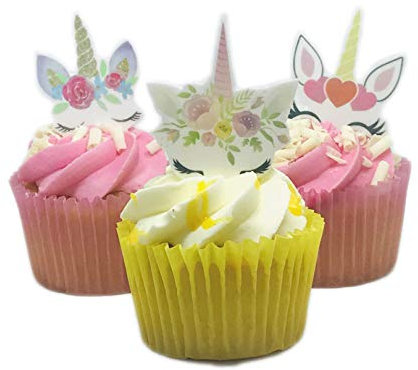 16 Stand Up Unicorn Flower Horns and Eyes Themed Edible Wafer Paper Cake Toppers Decorations