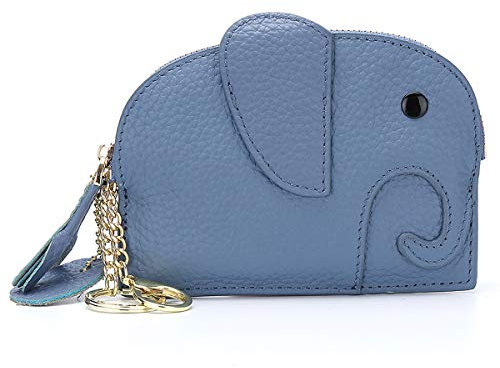 Aileder Leder-Schlüsselanhänger Geldbörse Designer Elefant Münzen Geldbörse Schlüsselkarten-Etui mit Schlüsselring für Frauen Damen Mädchen,Blau