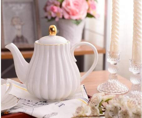 Hzdmfgs Servizio da tè Teiera in Ceramica Zucca Forma Dipinto a Mano in Oro Bone China Teiera con Tea Strainer Elegante Tea Pot Set 1L (Color : White)