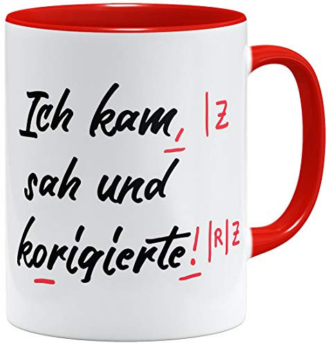 OM3® lustige Lehrer Tasse mit Spruch Lehrergeschenk | Keramik Becher | 11oz 325ml | Beidseitig Bedruckt | Rot