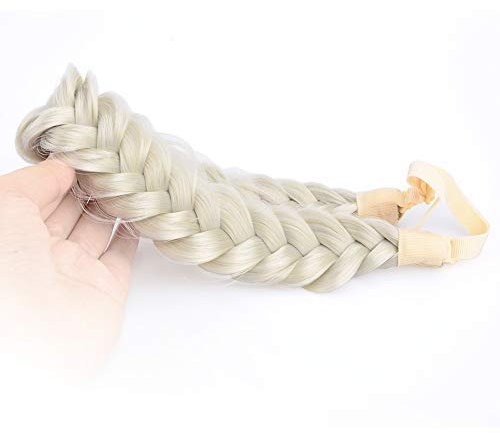 BOBIYA Unordentliches Breites 2 Stränge Kunsthaar Geflochtenes Stirnband Elastisches Stretch Zopf Stirnband für Frauen Mädchen (Helles Aschblond)