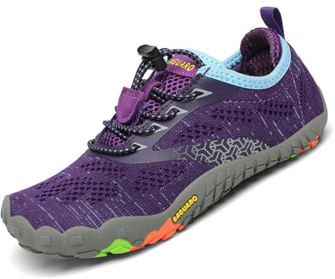 SAGUARO Zapatillas de Trail Niñas Calzado Descalzos Niños Zapatillas de Deporte Fitness Correr en Asfalto Transpirables Minimalistas Barefoot Zapatos Senderismo Antideslizantes Exterior Morado 29 EU