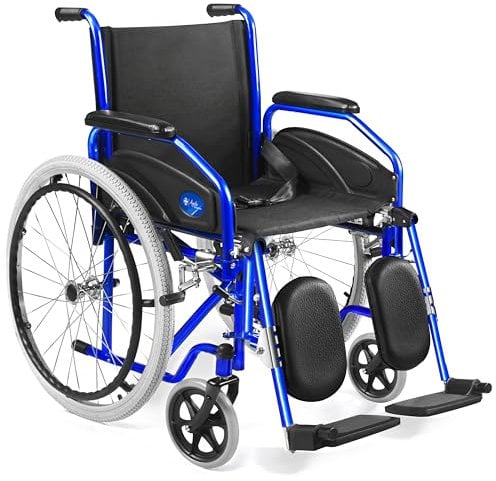 AIESI® Fauteuil Roulant pliable léger avec repose-pieds élévateurs et réglables AGILA EVOLUTION PLUS, Accoudoirs amovibles, Ceinture de sécurité, Pompe de gonflage, Garantie 24 mois