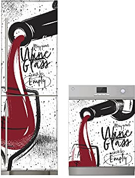Oedim Pack Vinilo para Frigorífico + Vinilo para Lavavajillas Copa de Vino Frase, Adhesivo Resistente y Económico, Pegatina Adhesiva Decorativa de Diseño Elegante