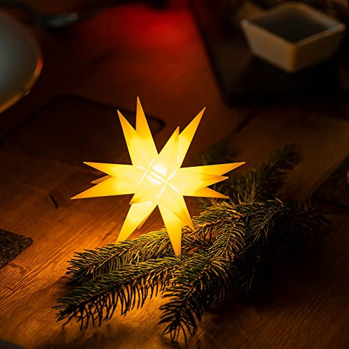 Novaliv Weihnachtsstern LED Dekostern Klein 12cm GELB mit Fernbedienung und Batteriefach für 3 AA Batterien 6h Timer für Innen & Aussen 3D Stern 18 Zackig Leuchtstern LED Weihnachtsstern beleuchtet