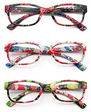 PANTONA Lot 3 lunettes de lecture pour femmes Presbytie, yeux fatigués, monture légère, avec motif floral.+2.50