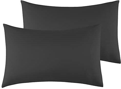 Kissenbezug 40x70cm 2er Set - Kopfkissenbezug Mikrofaser Premium Superweicher - Kissenhülle 40x70cm - Schwarz