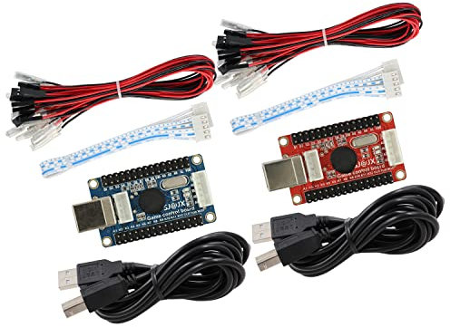 SJ@JX Arcade Game 2 Player USB Encoder Code Board LED Power Light Zero Delay Gamepad Controller DIY Kit 10x Button Cable 1x Joystick Cable for Retro Pie PC MAME Raspberry Pi