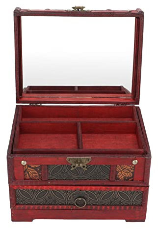 HEEPDD Vintage Schmuckschatulle aus Holz, Retro-Schmuckaufbewahrung, Dekorative Box, Halskette, Ohrringe, Aufbewahrungsbox, Organizer mit SpiegelSchmuckkästen