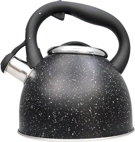Schäfer 2,5 Liter Flötenkessel Marble Black Teekessel schwarz matt - Griffdesign-Auswahl (Griff in Schwarz)