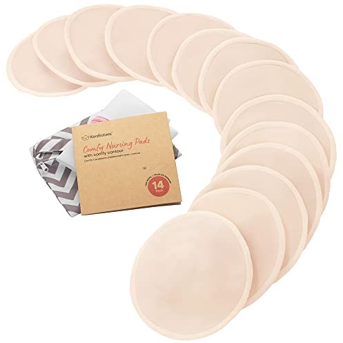 KeaBabies Bio Bambus Stilleinlagen - 14 Waschbare Stilleinlagen + Wäschebeutel - Wiederverwendbare Stilleinlagen für die Mutterschaft - Stilleinlagen Waschbar (Bare Beige, L 12cm)