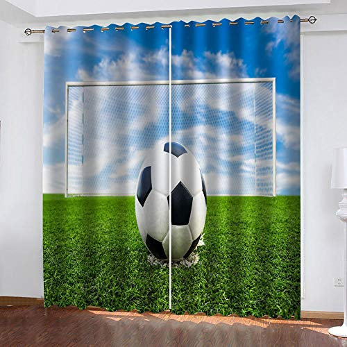 JZZFBW Vorhang Blickdicht Vorhänge Verdunkelungsvorhang Gardinen Mit Ösen Wohnzimmer Schlafzimmer Thermovorhang 3D Fußballtor Netto Muster Ösenschal 2Er Set Fensterdekoration 150 (B) X 166 (H) cm