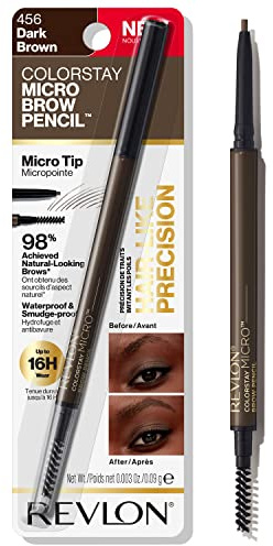 Revlon ColorStay Micro Eyebrow Pencil with Built In Spoolie Brush, Infused with Argan and Marula Oil, Waterproof, Smudgeproof, 456 Dark Brown, 0.003 oz