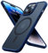 TORRAS [12FT Military Shockproof for iPhone 14 Pro Case with MagSafe [20W Safe & Fast Charge] [Slim Fit Velvety Touch] DIY Button Translucent Matte Thin Magnetic Case for iPhone 14 Pro Cover Blue