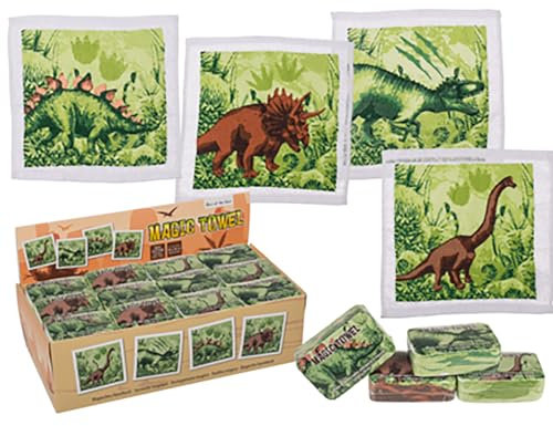 KAMACA 4er Set Magische Handtücher Dinosaurier – Zauberhandtuch für Kinder | Magic Towel Baumwolle | Mitgebsel Kindergeburtstag, Geschenkidee, Reisen, Schule, Sport (4 er Dino 30x30 cm)