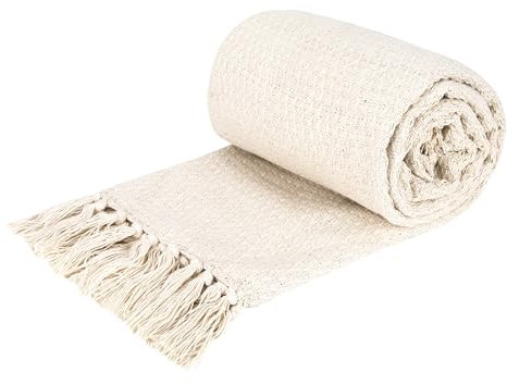 Scarlet Larkspur 100% Cotton Throw for 1-Seater (127x152 cm) – Natural Color, Lightweight, Super Soft & Breathable All-Season Bed/Sofa/Chair Throw Blanket