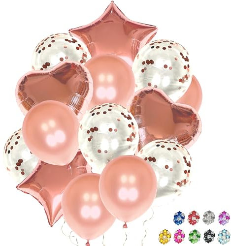 14 cremefarbene Geburtstagsballons in Stern und Herzform aus Aluminium 45cm und Luftballons mit Konfetti und Metallic-Optik 30cm Luftballons für Geburtstag, Kinderparty, Hochzeit, Jahrestag