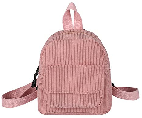 CRGANGZY Modischer Damen-Mini-Rucksack, Cord, massiv, klein, einfacher Retro-Rucksack, rose