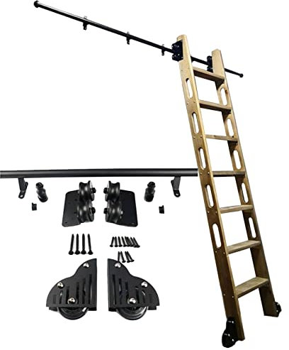LILUKO Hardware für Bibliotheksschiebeleiter Rollleiter-Hardware-Kit, Schienen-Kit für Schiebetüren für Scheunentore, Leiter-Aufhänger-Schienensystem, Rutsche mit Bodenrollenrädern (13ft/400cm Trac