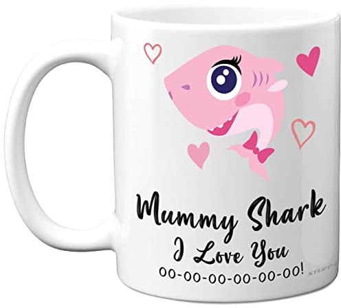 Mummy Birthday Mug - Mummy Shark - Birthday Gift from Daughter Son, Happy Mum, Baby Mother's Day, Christmas Tea Coffee 11oz Ceramic Dishwasher Safe Mugs Cup for Mama Mammy Mom