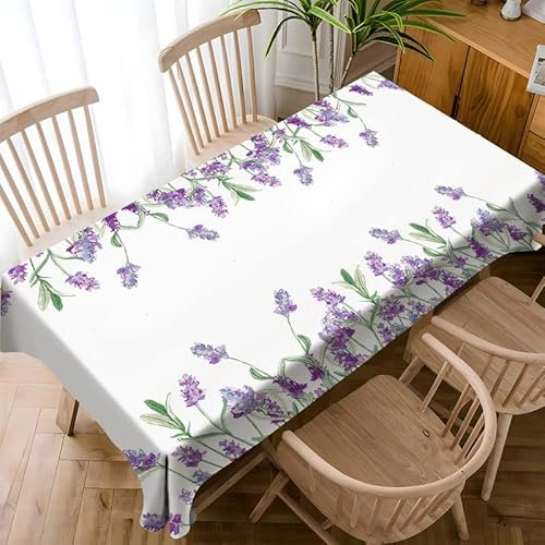Tischdecke Lila Lavendel Outdoor Tischdecke Tischdecke Wetterfest Abwaschbar Fleckschutz Knitterfrei Polyester Tischtuch für Garten Home Küche Tischdeko Geburtstag Tischplatte (150x213 cm)