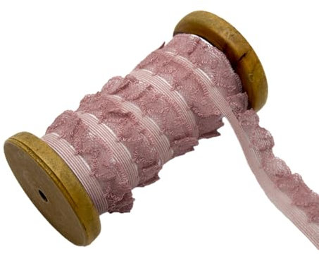 Wambere 5Yard Vintage Elastizität Spitzenband,Plissierte Spitze,Geraffte Rüschen Chiffonband,Dekoband Zierband Spitzenstoff Spitzenborte für Nähen Handwerk Hochzeit Party Deko 2cm,Altrosa