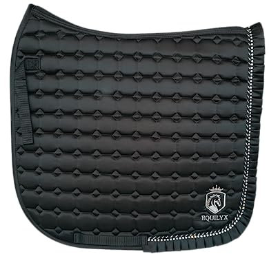 EQUILYX® Schabracke für Pferde aus hochwertigem Satin, ergonomische Passform, optimale Luftzirkulation, Dressur (Warmblut Dressur, Schwarz)