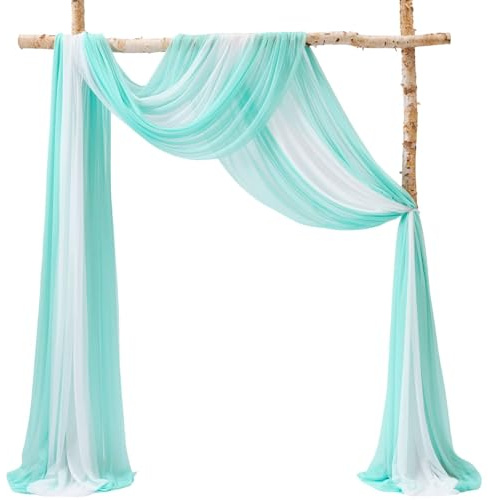 TINGE TIME 3 Stoffbahnen für Hochzeitsbögen, 6 m, knitterfrei, durchscheinender Vorhangstoff für Hochzeitshintergrund, Bühnenbogen, Brautshow, Empfang, Fensterlaube (helles Blaugrün)
