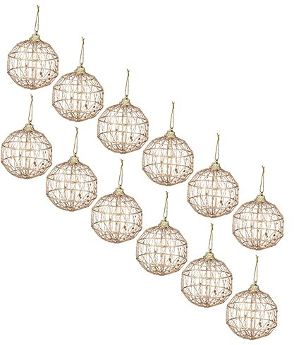Warmhm 12st Weihnachtskugeln Weihnachtsbaum Rattan Kugel Bruchsichere Weihnachtskugel Urlaub Hängende Dekorationen Kugel Weihnachtsschmuck Christbaumschmuck Aushöhlen Eisen Reservieren