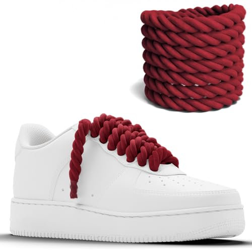 Chunky Laces - Lacci per scarpe bordeaux con Aglets trasparenti, corda spessa 10 mm, lunghezza 160 cm, corda macramè Air Force 1, lacci per scarpe da ginnastica in 20 colori, Borgogna, Taglia unica